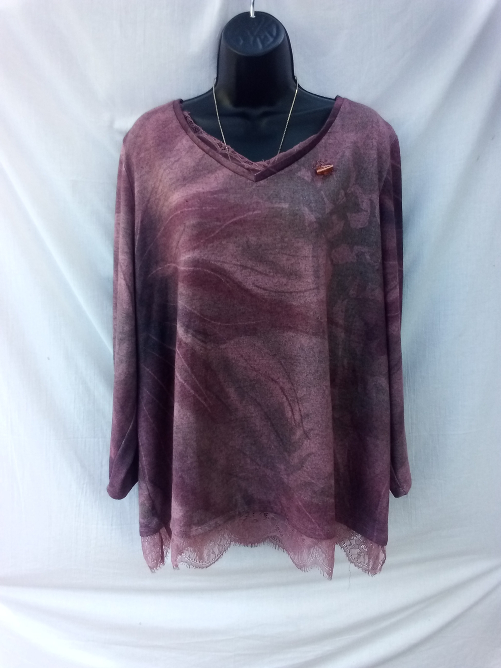 Catherines Mauve Marble V-Neck Tunic with Lace Hem